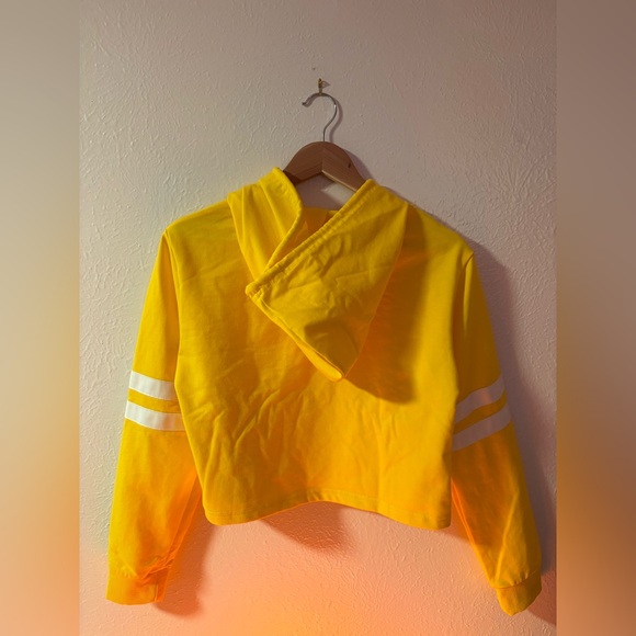 Yellow Cropped Hoodie with White Stripes - Picture 2 of 10